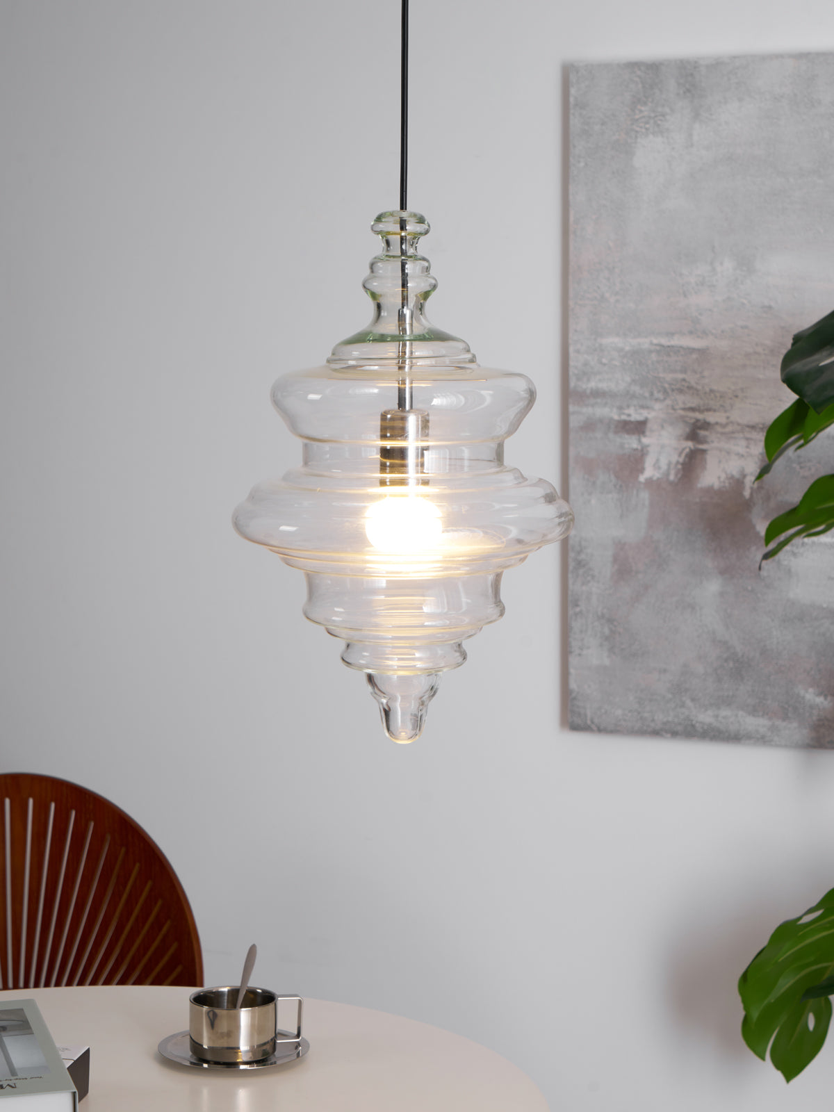 Hanglamp Geïnspireerd op Metropolitan Opera met Vloeiende Silhouet – Handgemaakt Glas in Transparant, Opaal of Amber – Verstelbare Draad 150 cm