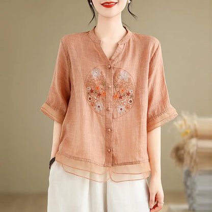 Vrouwelijke Zomer Blouse V-Hals Vintage Stijl