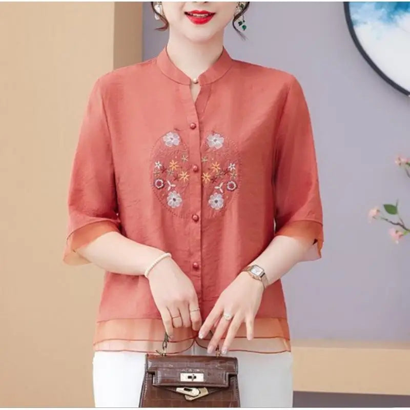 Vrouwelijke Zomer Blouse V-Hals Vintage Stijl