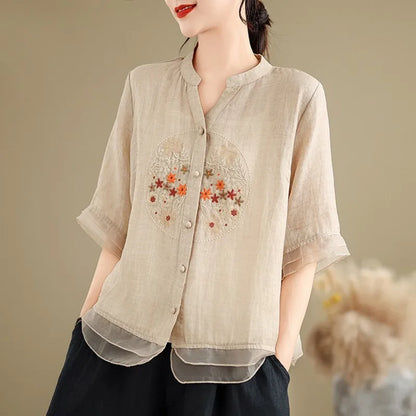 Vrouwelijke Zomer Blouse V-Hals Vintage Stijl - StudioMarella