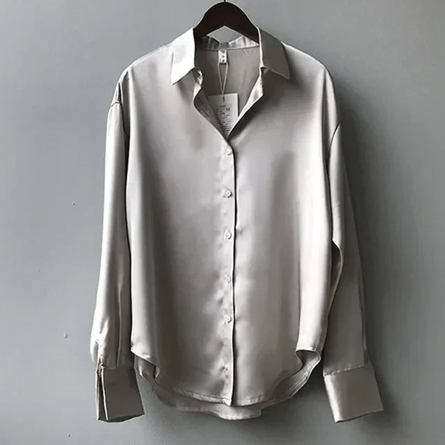 Vrouwelijke Satijnen Blouse Los Vrij Casual Model