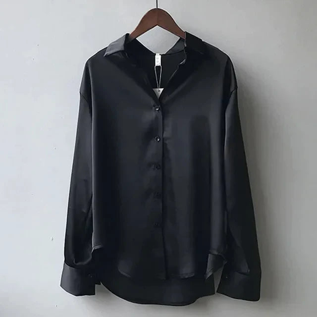 Vrouwelijke Satijnen Blouse Los Vrij Casual Model
