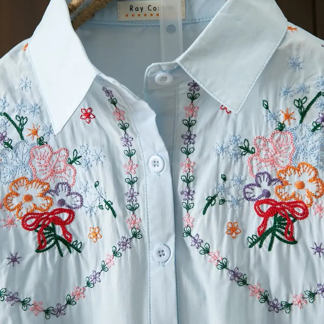 Vrouwelijke Katoenen Blouse Lente Zomer Doorkijk Model