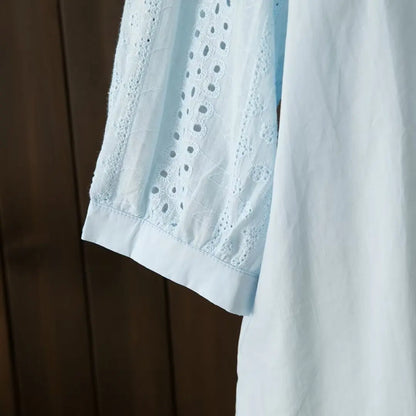 Vrouwelijke Katoenen Blouse Lente Zomer Doorkijk Model