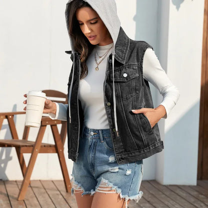 Dames Blauwe Jeans Vest Modieus Denim Model