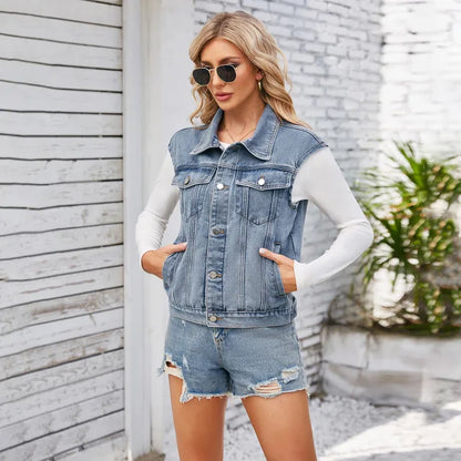 Dames Blauwe Jeans Vest Modieus Denim Model