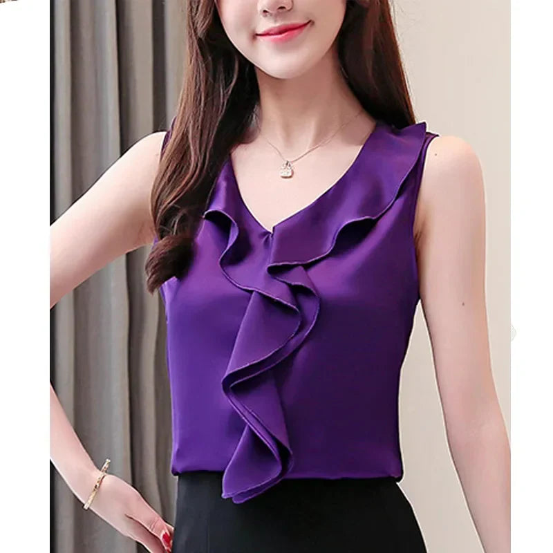 Lente Zomer Blouse V-Hals Chiffon Jurk Blouse