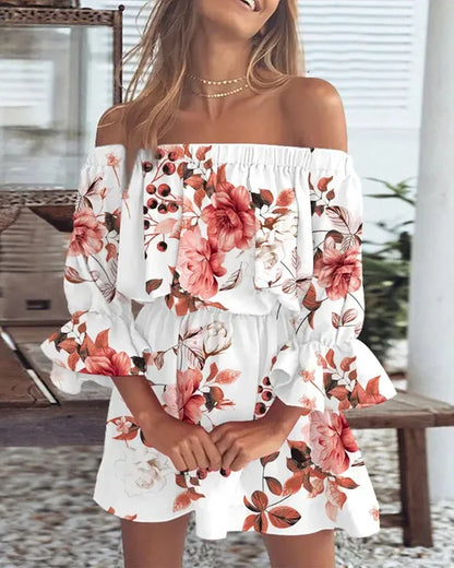 Vrouwen Jurk Eén Schouder met Bloemenprint