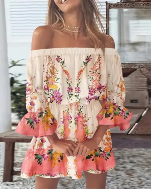 Vrouwen Jurk Eén Schouder met Bloemenprint