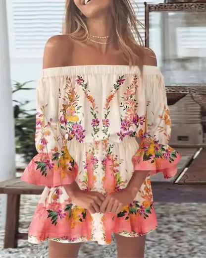 Vrouwen Jurk Eén Schouder met Bloemenprint
