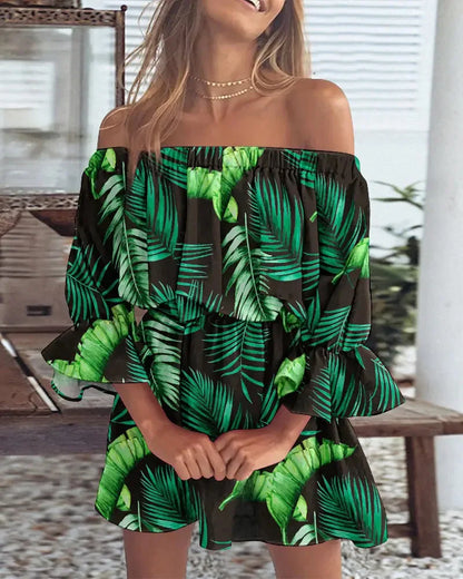 Vrouwen Jurk Eén Schouder met Bloemenprint