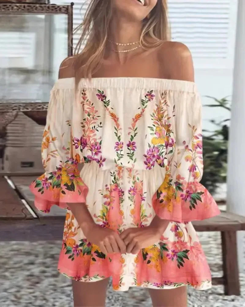 Vrouwen Jurk Eén Schouder met Bloemenprint