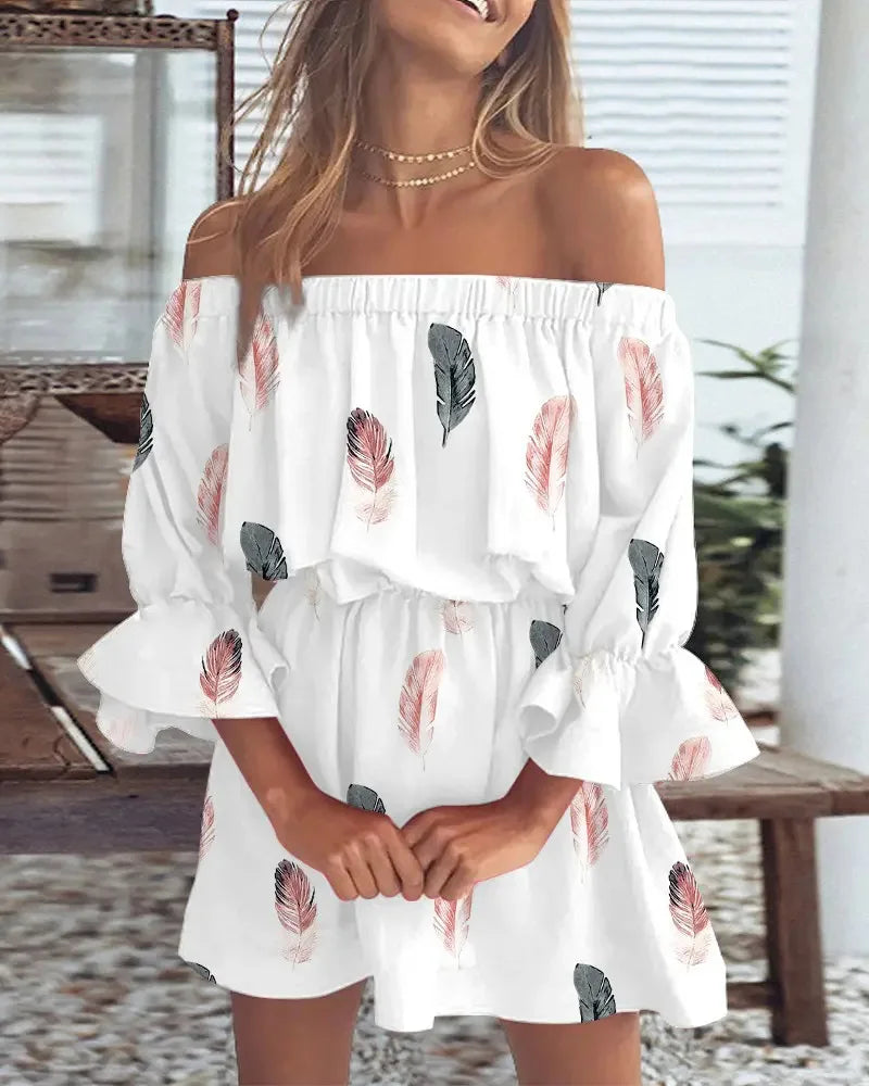 Vrouwen Jurk Eén Schouder met Bloemenprint