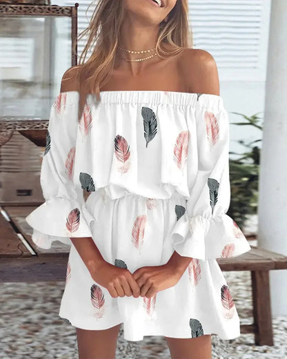 Vrouwen Jurk Eén Schouder met Bloemenprint