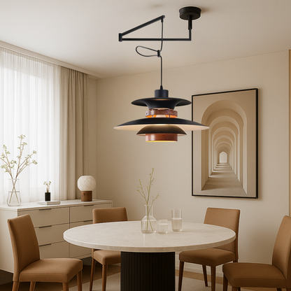 Merado zwenkarm hanglamp metaal hout zwart eetkamer verlichting verstelbaar Scandinavisch design hanglamp moderne pendant lamp