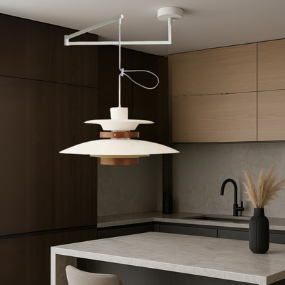 Merado zwenkarm hanglamp metaal hout zwart eetkamer verlichting verstelbaar Scandinavisch design hanglamp moderne pendant lamp
