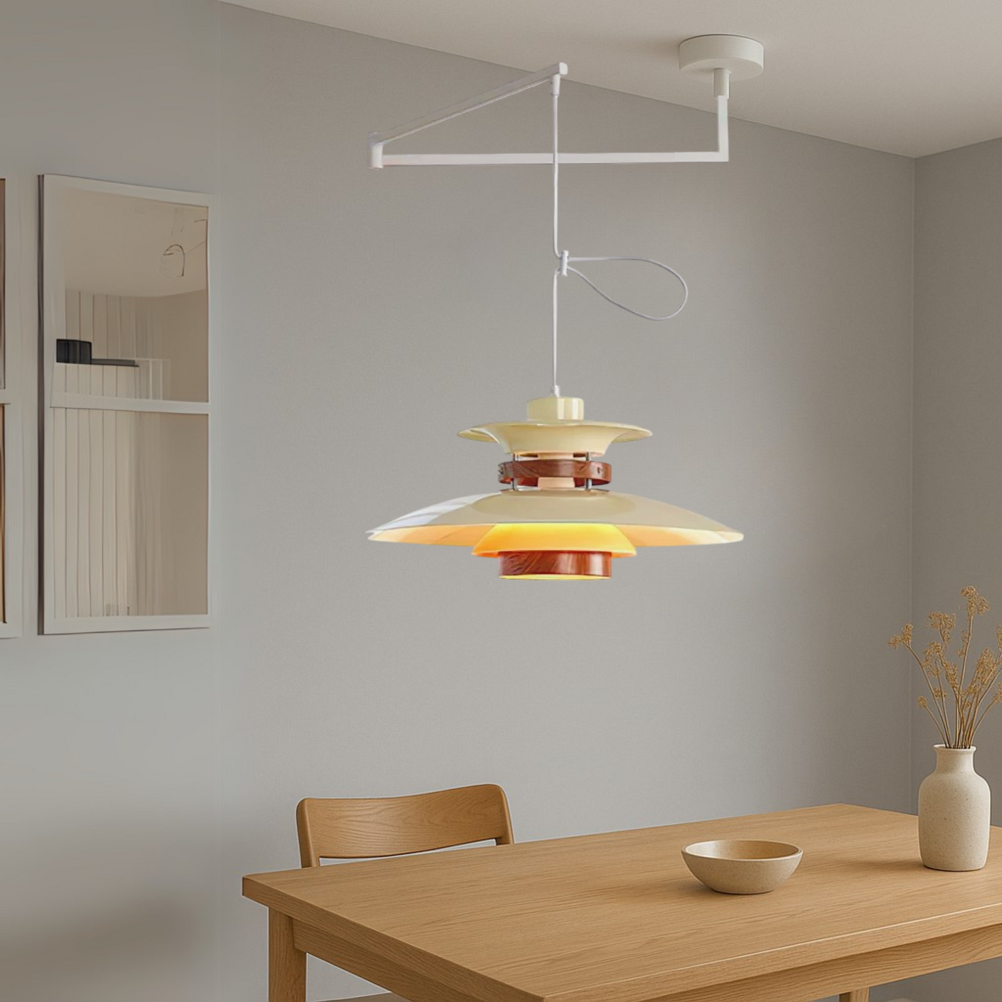 Merado zwenkarm hanglamp metaal hout zwart eetkamer verlichting verstelbaar Scandinavisch design hanglamp moderne pendant lamp