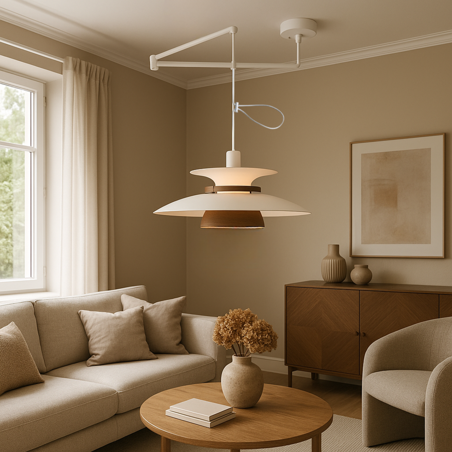 Merado zwenkarm hanglamp metaal hout zwart eetkamer verlichting verstelbaar Scandinavisch design hanglamp moderne pendant lamp