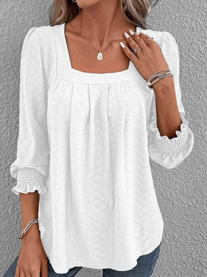 Vrouwelijke Blouse Katoen Hoekige Hals Casual Stijl