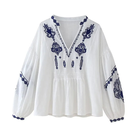 Vrouwelijke Geborduurde Blouse Chique Zomerjurk - StudioMarella