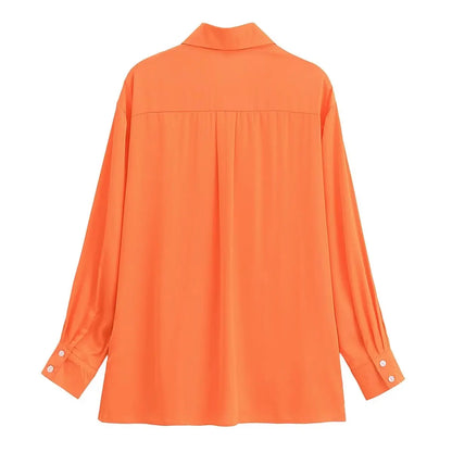 Vrouwelijke Oranje Blouse Lange Mouwen Zomerse Stijl