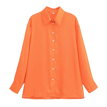 Vrouwelijke Oranje Blouse Lange Mouwen Zomerse Stijl