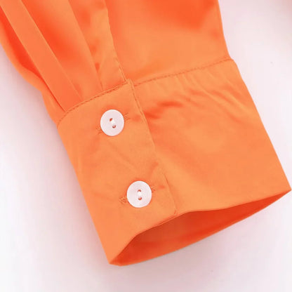 Vrouwelijke Oranje Blouse Lange Mouwen Zomerse Stijl