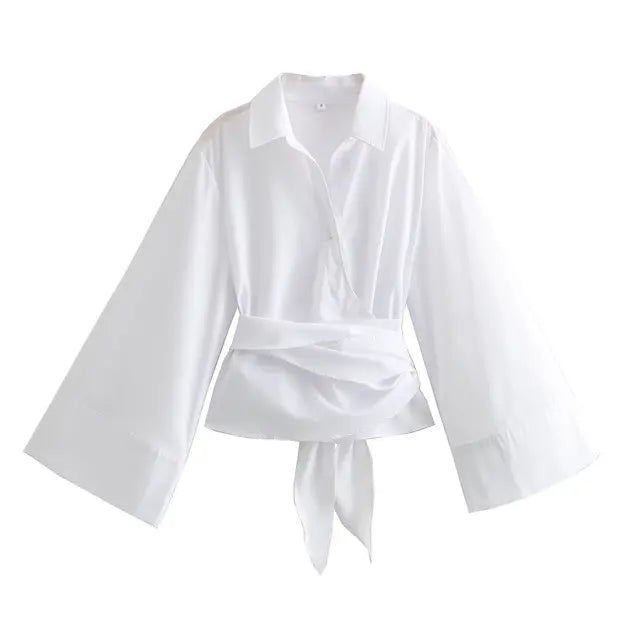 Vrouwelijke Blouse met Lange Mouwen en Strik Details