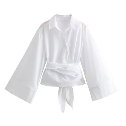 Vrouwelijke Blouse met Lange Mouwen en Strik Details