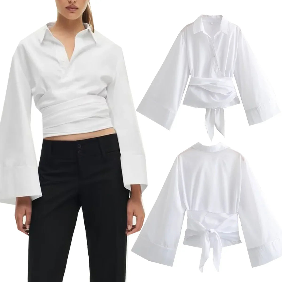 Vrouwelijke Blouse met Lange Mouwen en Strik Details - StudioMarella