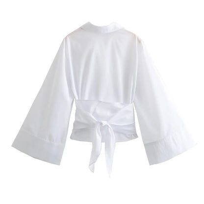 Vrouwelijke Blouse met Lange Mouwen en Strik Details