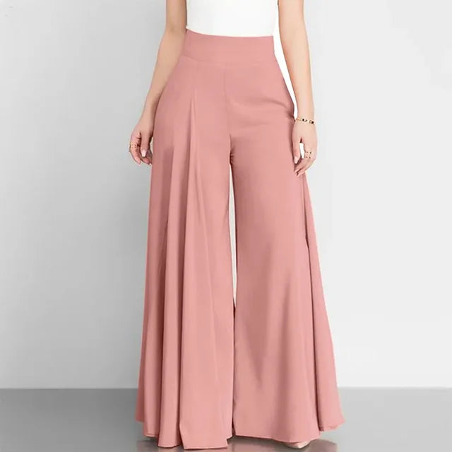 Hoge Taille Formele Satijnen Broek met Wijde Pijpen voor Vrouw