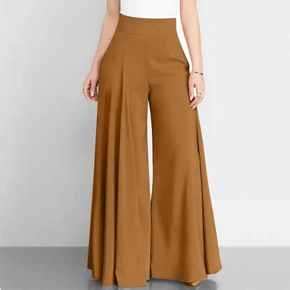 Hoge Taille Formele Satijnen Broek met Wijde Pijpen voor Vrouw