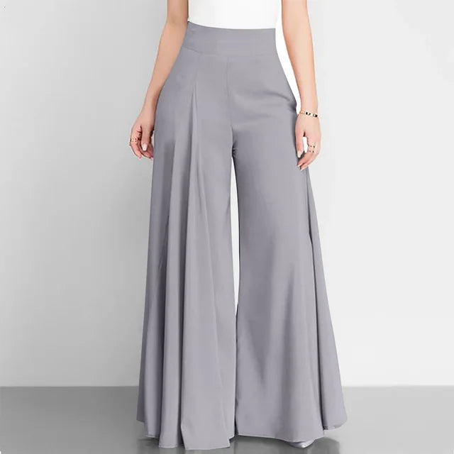 Hoge Taille Formele Satijnen Broek met Wijde Pijpen voor Vrouw