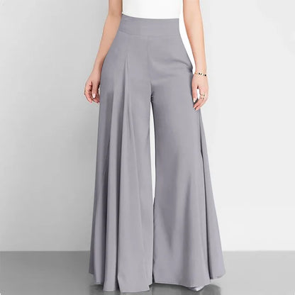 Hoge Taille Formele Satijnen Broek met Wijde Pijpen voor Vrouw