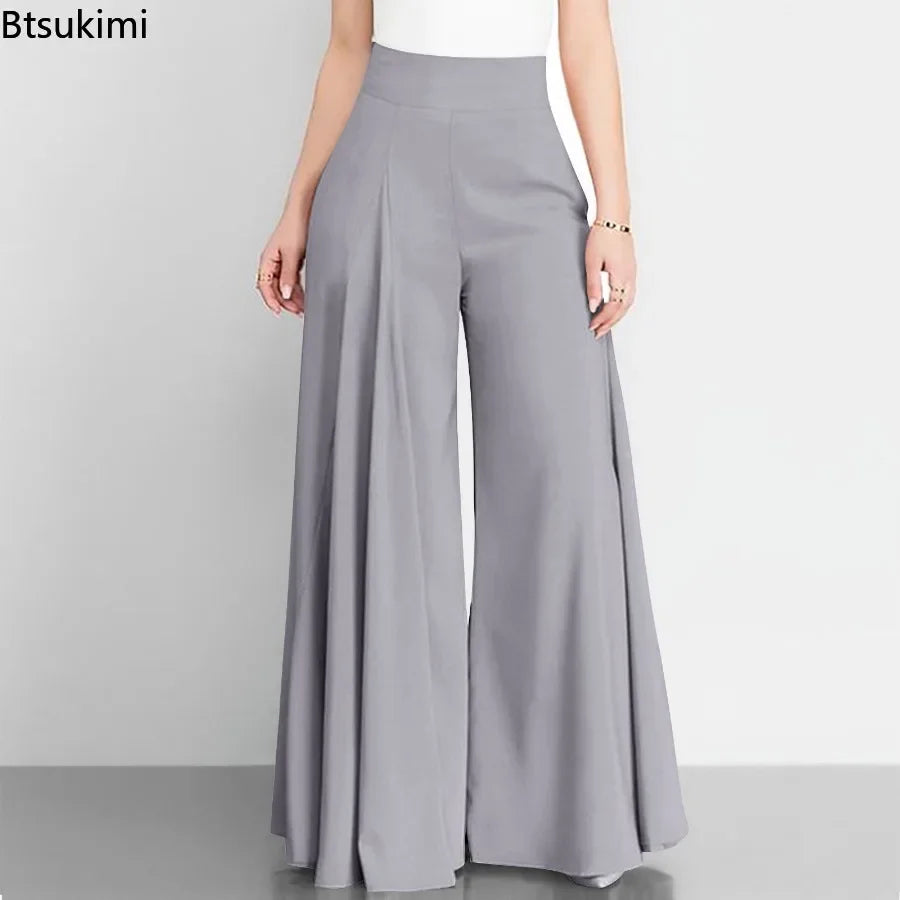Hoge Taille Formele Satijnen Broek met Wijde Pijpen voor Vrouw