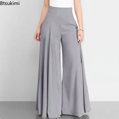 Hoge Taille Formele Satijnen Broek met Wijde Pijpen voor Vrouw