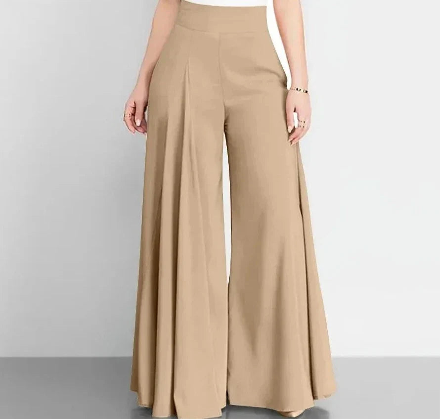 Hoge Taille Formele Satijnen Broek met Wijde Pijpen voor Vrouw