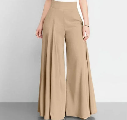 Hoge Taille Formele Satijnen Broek met Wijde Pijpen voor Vrouw