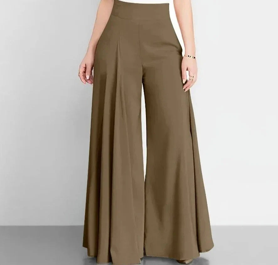 Hoge Taille Formele Satijnen Broek met Wijde Pijpen voor Vrouw