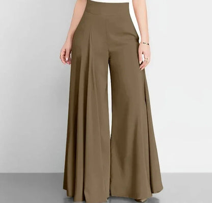 Hoge Taille Formele Satijnen Broek met Wijde Pijpen voor Vrouw