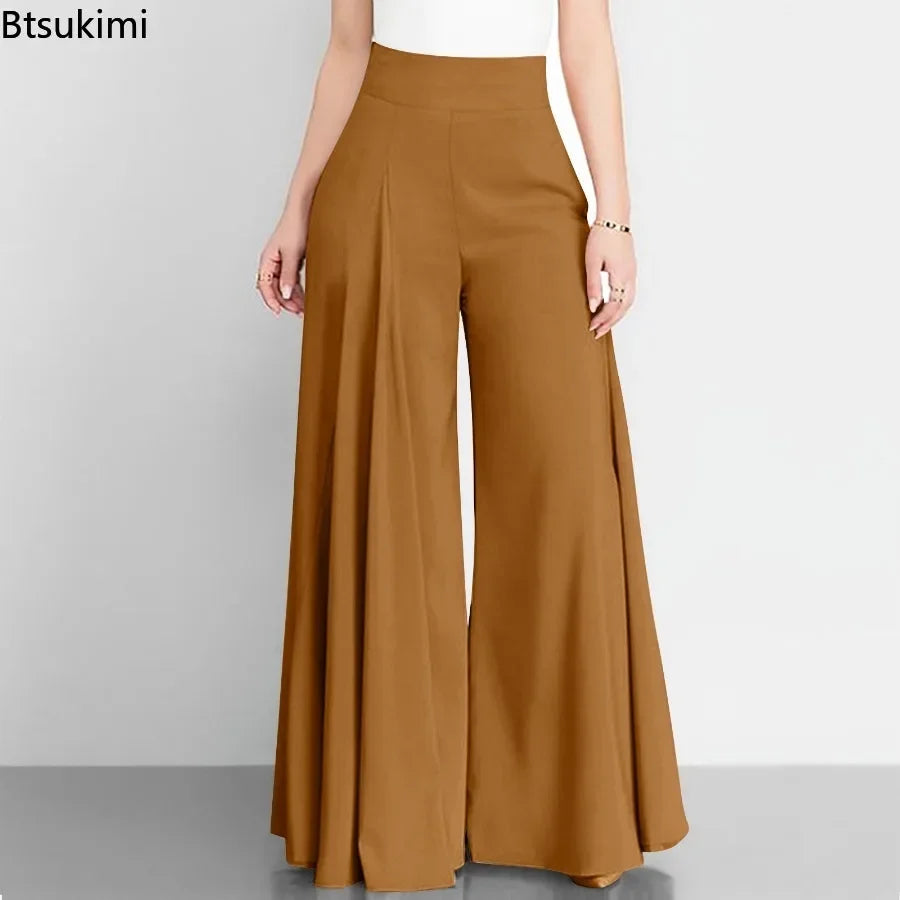 Hoge Taille Formele Satijnen Broek met Wijde Pijpen voor Vrouw