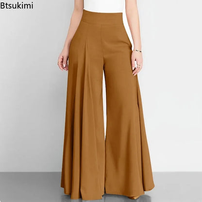 Hoge Taille Formele Satijnen Broek met Wijde Pijpen voor Vrouw