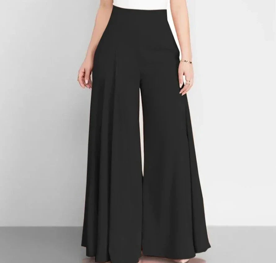 Hoge Taille Formele Satijnen Broek met Wijde Pijpen voor Vrouw