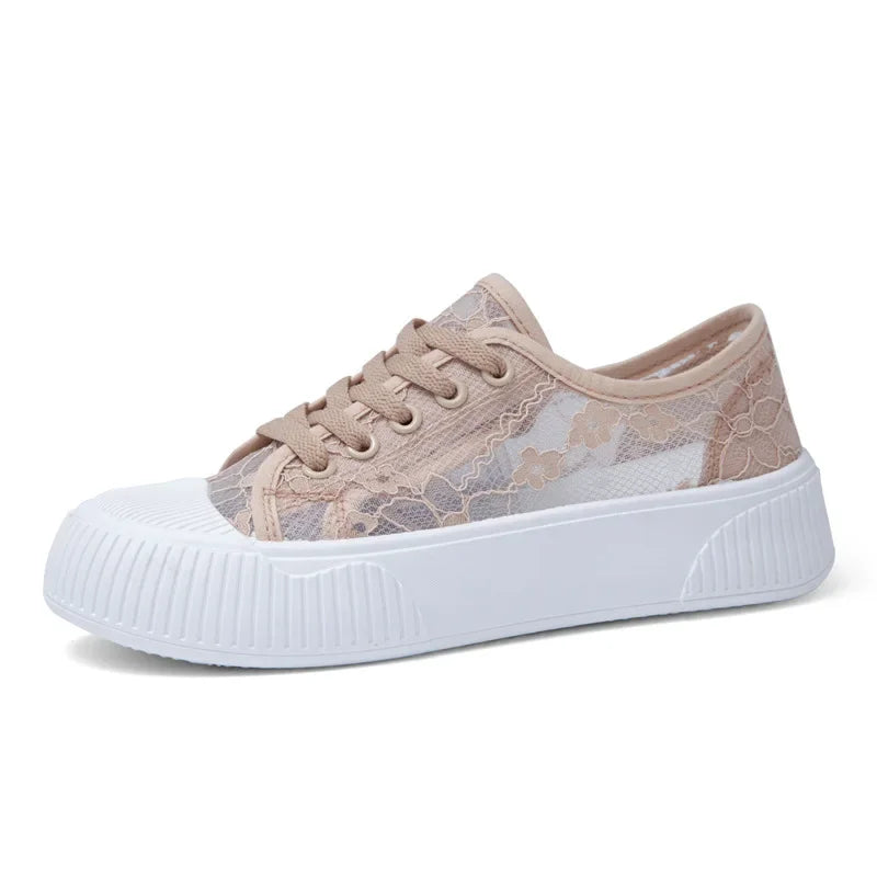 Vrouwelijke Florale Sneakers met Mesh Paneel