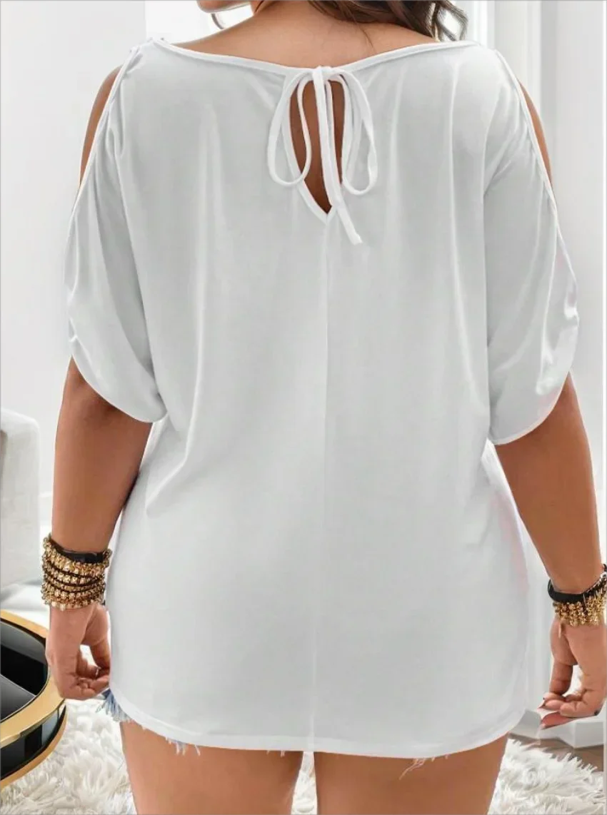 Off-shoulder T-shirt Groot Effen Kleur Casual Dame