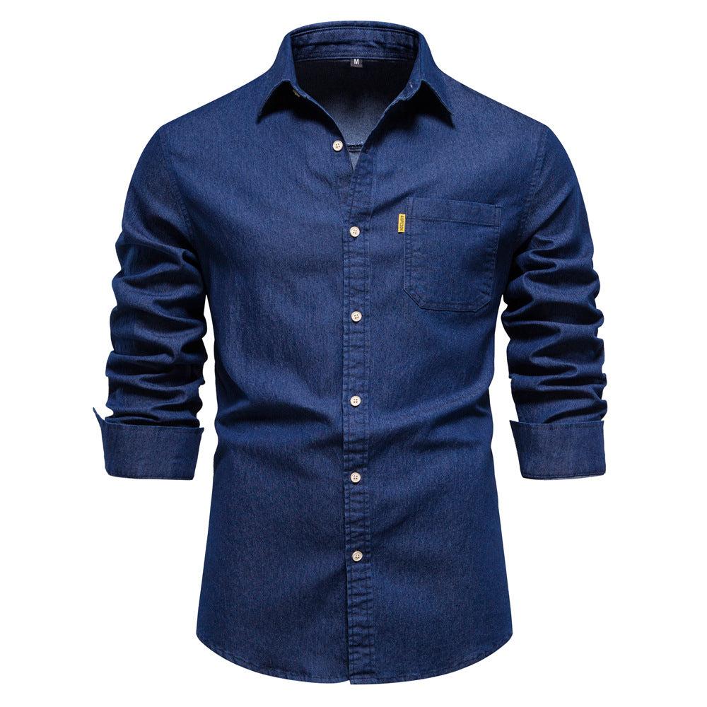 Blauw Denim Overhemd voor Mannen Klassiek Model