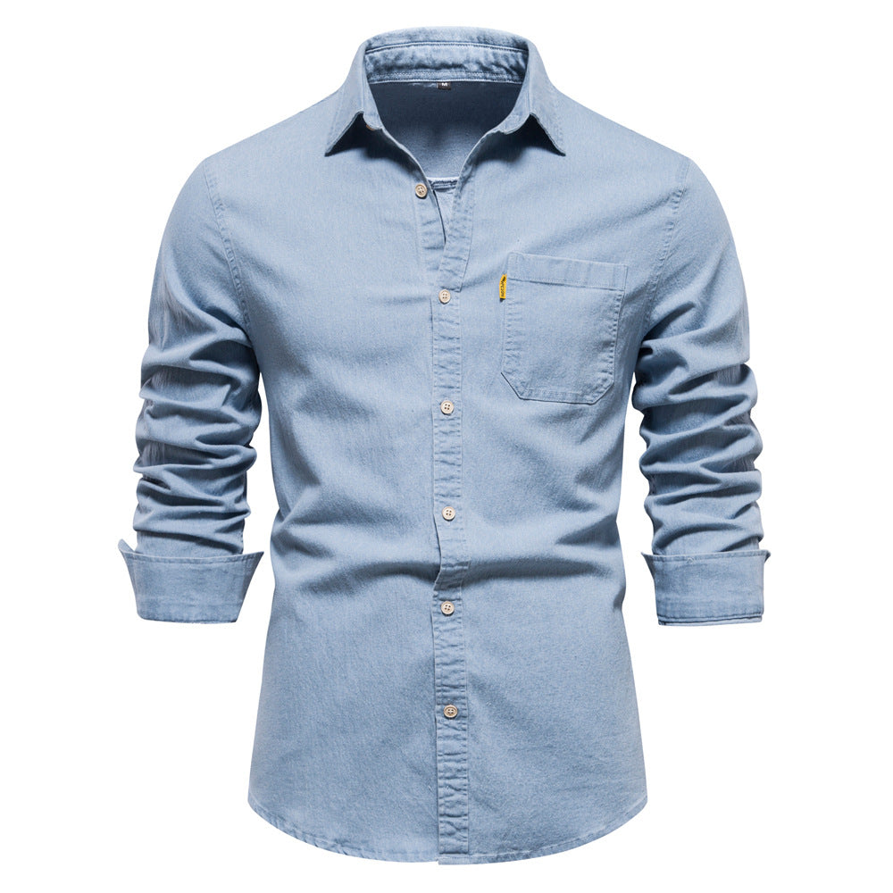 Blauw Denim Overhemd voor Mannen Klassiek Model