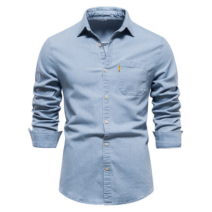 Blauw Denim Overhemd voor Mannen Klassiek Model
