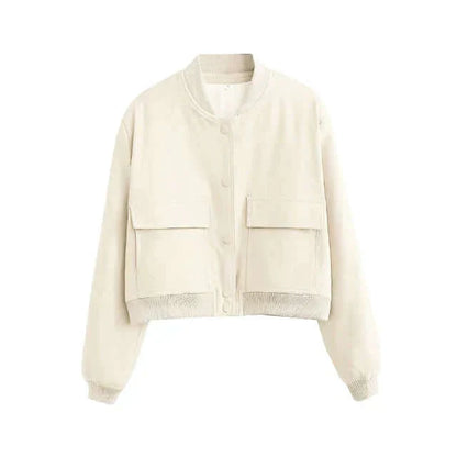 Dames Bomberjack Zakken Effen Kleur Streetwear Stijl